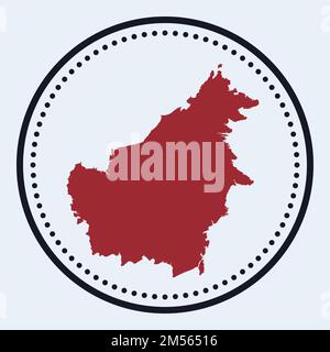 Timbre rond Bornéo. Logo rond avec plan de l'île et titre. Badge Borneo minimaliste élégant avec carte. Illustration vectorielle. Illustration de Vecteur