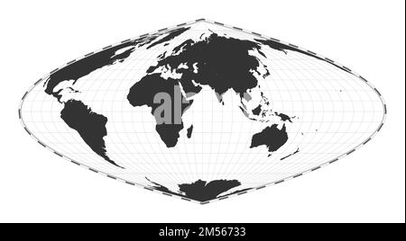 Carte du monde vectoriel. Projection parabolique Craster. Carte géographique du monde Uni avec lignes de latitude et de longitude. Centré sur une longitude de 60deg W. Vecteur Illustration de Vecteur