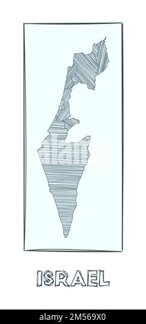 Carte d'Israël. Carte du pays en échelle de gris dessinée à la main. Zones remplies avec des bandes de haches. Illustration vectorielle. Illustration de Vecteur