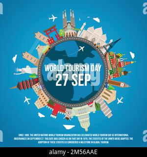 Illustration vectorielle du concept de la Journée mondiale du tourisme Illustration de Vecteur