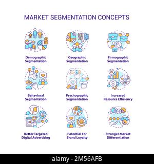 Ensemble d'icônes de concept de segmentation de marché Illustration de Vecteur