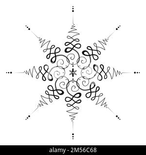 Symbole mandala d'Unalome, fleur de vie. Signe hindou ou ou bouddhiste représentant le chemin vers l'illumination. Icône yantras Tattoo. Encre noire et blanche simple Illustration de Vecteur
