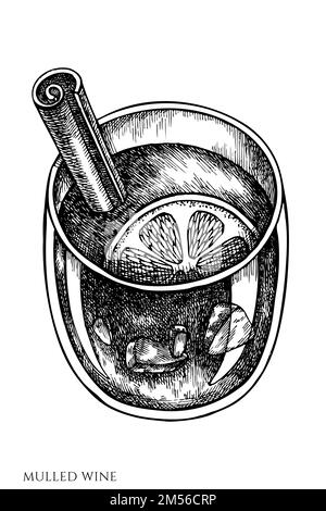 Collection d'illustrations vectorielles vintage Carnival Food. Vin chaud noir et blanc. Illustration de Vecteur