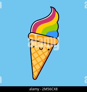 Glace colorée et souriante dans une tasse à gaufres. Illustration vectorielle. Illustration de Vecteur