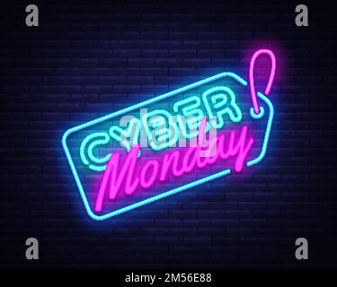 Cyber Monday sale Neon signe vecteur. Cyber Monday BID discount Design template Neon sign, bannière lumineuse, panneau néon, publicité lumineuse nocturne, lig Illustration de Vecteur