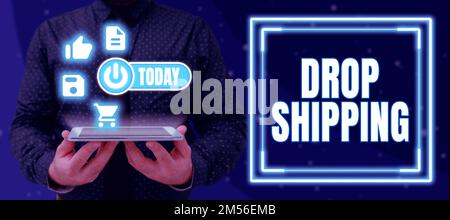 Légende conceptuelle livraison par goutte. Approche commerciale pour envoyer des marchandises d'un fabricant directement à un client plutôt qu'au détaillant Banque D'Images