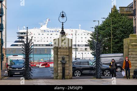 MS Victoria ferry commodation pour les réfugiés ukrainiens vu par la passerelle. Leith Docks, Édimbourg, Scotlan, Royaume-Uni Banque D'Images