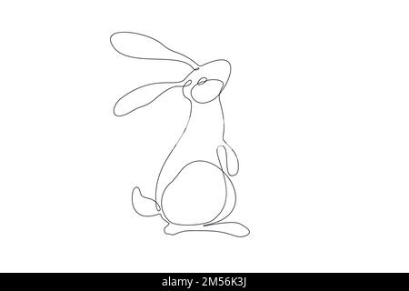 Icône de dessin automatique lapin. Une ligne noire dessinant le lapin de pâques sur blanc. Un joli motif animal moderne dans un style minimaliste pour l'identité du logo de l'entreprise, la conce Illustration de Vecteur