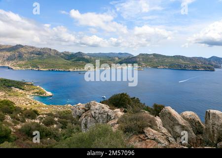 Sant Elm et ses environs vus de sa Dragonera, Majorque, Espagne Banque D'Images