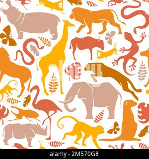 Illustration sans couture d'un motif d'animal sauvage africain. Continent africain plat animaux fond pour le concept de safari de la faune ou camp de protection de la nature Illustration de Vecteur