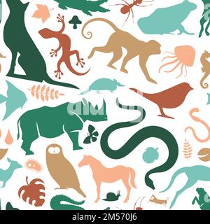 Illustration de motifs sans couture de divers animaux sauvages. Animaux plats colorés fond pour le concept de biodiversité de la faune ou la protection de la nature campagne Illustration de Vecteur