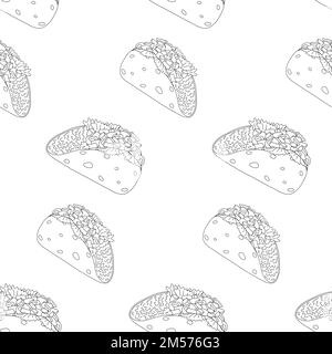 Motif sans couture de Tacos dans différentes directions. Cuisine latino-américaine traditionnelle. Cuisine mexicaine. Isoler. Bon pour poster, bannière, menu, brochure ou étiquette, prix ou papier peint. EPS Illustration de Vecteur