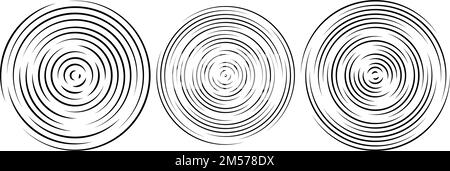 Jeu de cercles d'ondulation concentriques. Collecte des anneaux du sondeur ou des ondes sonores. Épicentre, cible, concept d'icône radar. Éléments de signal radial ou de vibration. Illustration de Vecteur