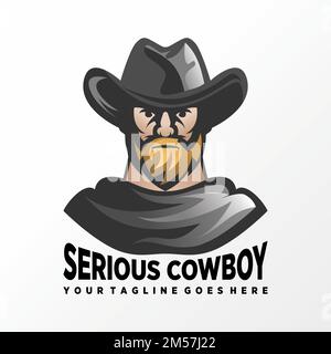 Cowboy sérieux unique utilisant chapeau et robe image graphique icône logo design abstrait concept vecteur stock. symbole associé à un héros ou un caractère. Illustration de Vecteur