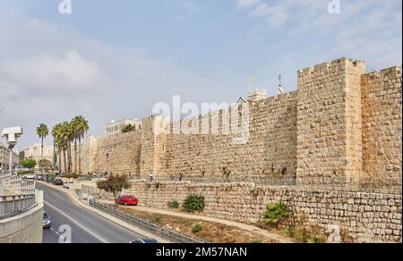 Murs de la vieille ville près de la porte de Jafa à Jérusalem. Israël. Banque D'Images