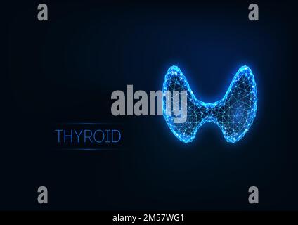 Glande thyroïde humaine sombre et polygonale futuriste isolée sur fond bleu foncé. Endocrinologie. Illustration de vecteur de conception de maillage de cadre de fil moderne Illustration de Vecteur