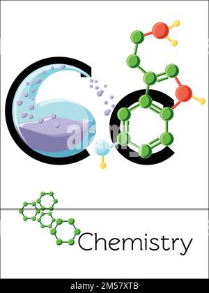 La lettre C de la carte flash est destinée à la chimie. Alphabet scientifique pour enfants. Puzzle ABC série de cartes flash. Illustration vectorielle de dessin animé de style plat. Illustration de Vecteur