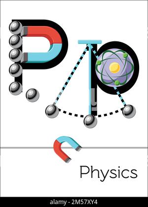 La lettre P de la carte flash est destinée à la physique. Alphabet scientifique pour enfants. Puzzle ABC série de cartes flash. Illustration vectorielle de dessin animé de style plat. Illustration de Vecteur