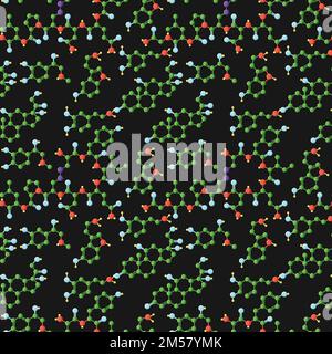 Modèle sans couture avec formule structurale des molécules d'adrénaline, d'oxytocine, de cortisol, de dopamine et d'hormones sérotonine sur fond noir. Vecteur illu Illustration de Vecteur