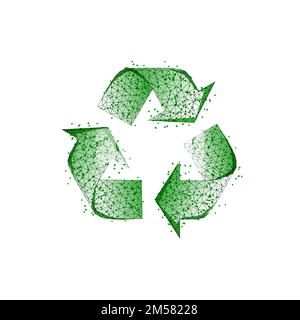 Symbole de recyclage vert composé de lignes, de points, de triangles, de formes polygonales basses isolées sur fond blanc. Produits recyclés et respectueux de l'environnement labe Illustration de Vecteur