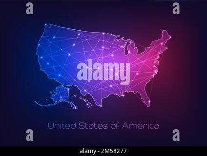 Etats-Unis d'Amérique carte des Etats-Unis avec cadre abstrait étoiles et lignes. Communication, concept de connexion.moderne futuriste basse polygonale, W Illustration de Vecteur