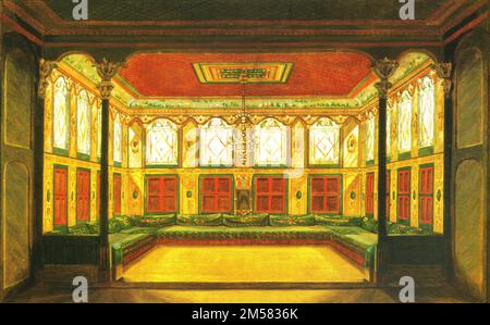 Le Golden Hall dans le Palais des Khans de Crimée. Peinture par Wilhelm Kizewetter, 1845-1847. Banque D'Images