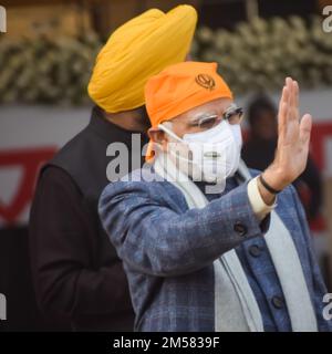 New Delhi, Inde, 26 décembre 2022 - Premier ministre indien Shri. Narendra Modi parle lors du programme « Veer Baal Diwas » au Major Dhyan Chand Nationa Banque D'Images