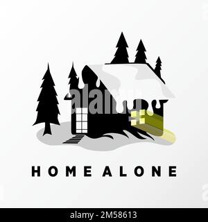 Petite maison simple et unique en hiver image graphique icône logo design abstrait concept vecteur stock. utilisé comme symbole lié à la propriété ou à la météo. Illustration de Vecteur