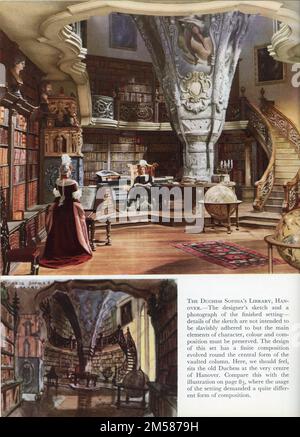 Comparaison de la conception de l'ensemble par MICHAEL RELPH avec l'ensemble fini pour SARABAND POUR LES AMOUREUX MORTS 1948 réalisateur BASIL DEARDEN roman Helen Simpson scénario John Dighton et Alexander Mackendrick musique Alan Rawsthorne producteur associé / conception de production Michael Relph costumes Anthony Mendleson producteur Michael Balcon Ealing Studios / J. Arthur Classer l'organisation Banque D'Images