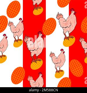 Modèle sans couture avec du poulet et des œufs;vector illustration ; Illustration de Vecteur