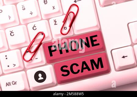 Affiche indiquant Phone Scam. Idée d'entreprise recevoir des appels indésirables pour promouvoir des produits ou des services télévente Banque D'Images