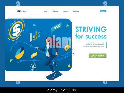 La femme d'affaires s'engage à réussir, fonctionne selon un calendrier planifié. Le concept de réalisation de l'objectif. 3d isométrique. Concepts de la page d'arrivée et desi Web Illustration de Vecteur