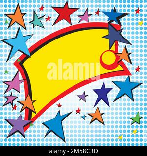 Illustration avec bulle de texte et étoiles ; espace pour le texte en style pop art avec étoiles Illustration de Vecteur