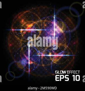 Arrière-plan abstrait lumineux pour différents effets sur le Noël et le nouvel an. Arrière-plan coloré avec effets de lumière sur un arrière-plan sombre transparent Illustration de Vecteur