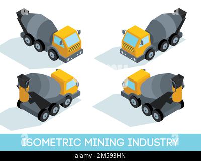 Isométrique 3D icônes de l'industrie minière ensemble 6 image de l'équipement et des véhicules miniers illustration vectorielle isolée. Illustration de Vecteur