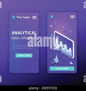 Modèles de conception mobile de site Web, pour la collecte de données analytiques d'entreprise. Concepts d'illustration vectorielle pour l'application pour smartphone. Illustration de Vecteur