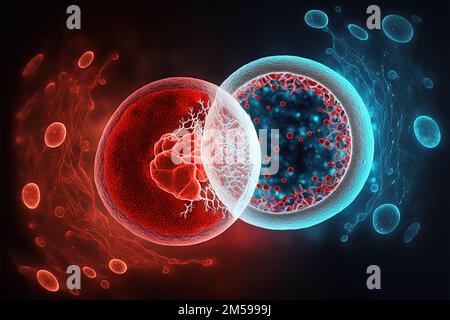 Fantasy mitose cellulaire, processus par lequel une seule cellule se divise en deux cellules filles identiques. Le noyau se divise en deux noyaux identiques, et le Banque D'Images