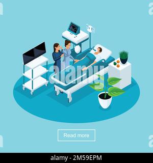 Isometrics Health Care and Innovative technologies, Hospital, postopératoire Rehabilitation, Resuscitation, Vector concept. Illustration de Vecteur
