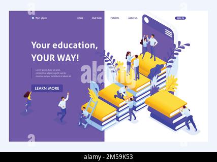 Page d'accueil du modèle de site Web concept Isométrique vos connaissances votre succès. Facile à modifier et à personnaliser. Illustration de Vecteur