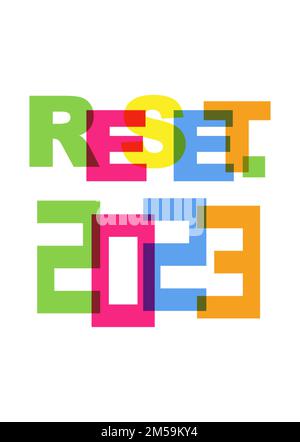 2023 REMETTRE À ZÉRO la bannière typographique colorée, concept du nouvel an concept logo idée, illustration vectorielle isolée sur fond blanc Illustration de Vecteur