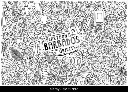 Ensemble de symboles et d'objets traditionnels de la Barbade Illustration de Vecteur