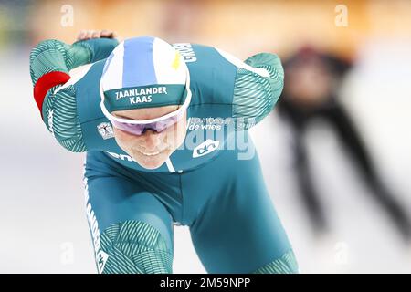 HERENVEEN - Marijke Groenewoud en action sur les 3000 mètres au cours du premier jour de la NK Allround. ANP VINCENT JANNINK Banque D'Images