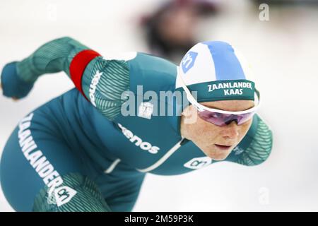 HERENVEEN - Marijke Groenewoud en action sur les 3000 mètres au cours du premier jour de la NK Allround. ANP VINCENT JANNINK Banque D'Images