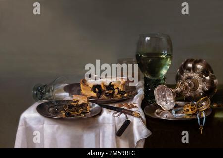 Table de petit déjeuner avec BlackBerry Pie, Willem Claesz Heda, 1631, Gemaldegalerie Alte Meister, Dresde, Allemagne, Europe Banque D'Images