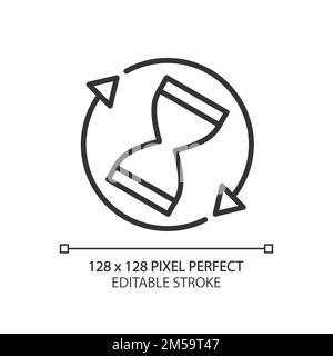 Icône linéaire Perfect pixel de l'horloge de sable en rotation Illustration de Vecteur