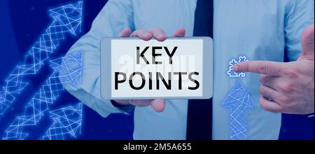 Texte indiquant les points clés de l'inspiration. Les entreprises présentent les informations les plus importantes qui sont dites ou écrites Banque D'Images