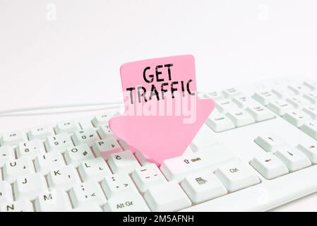 Légende conceptuelle : trafic. Mot pour la quantité de données envoyées et reçues par les visiteurs d'un site Web Banque D'Images