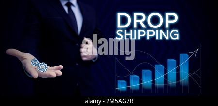 Légende conceptuelle livraison par goutte. Approche commerciale pour envoyer des marchandises d'un fabricant directement à un client plutôt qu'au détaillant Banque D'Images