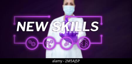Affichage conceptuel nouvelles compétences. L'approche commerciale a récemment acquis des capacités acquises compétences en matière de connaissances Banque D'Images