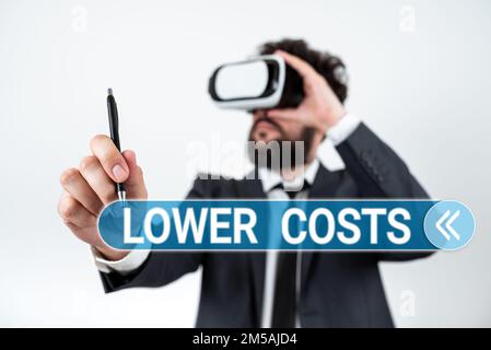 Affiche textuelle indiquant les coûts réduits. Concept Internet l'entreprise fixe un prix bas pour améliorer la demande de produit Banque D'Images